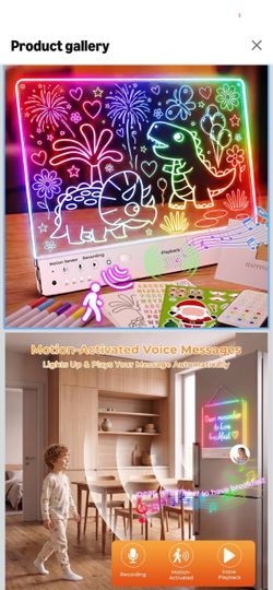 Smart LED Drawing Board for Kids, Rechargeable Light Up Drawing Tablet Motion Sensor Voice Playback, DIY Stickers, 3 Songs, 11 Light Effects & 9 Color