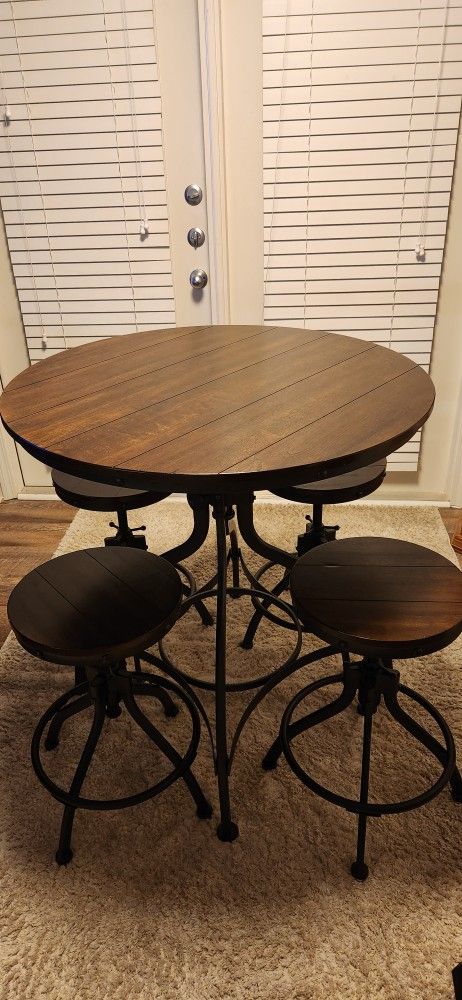 Adjustable Wood Dining Table & Stools