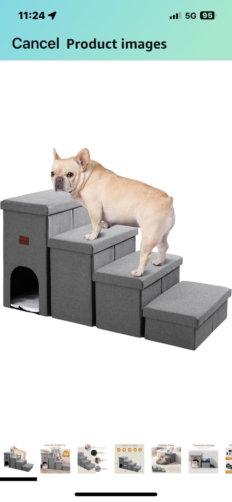 Small Dog Steps, Cat Stairs with Storage, Non-Slip Dog Steps for Beds Couches, Foldable Pet Stairs Helper for High Beds, 4-Tiers, Hold Up to 200 lbs