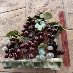 Large Mid Century Chinese Carved Jadeite Vine & Grape Sculpture