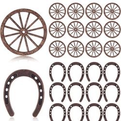 Junkin 48 Pcs Western Theme Party Decorations Mini Horseshoes Wagon Wheel Crafts Western Table Centerpieces Lucky Horseshoe for Wedding Party Favors S