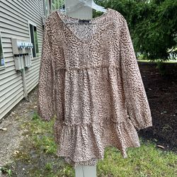 SHEIN Leopard Long Sleeve Midi Dress