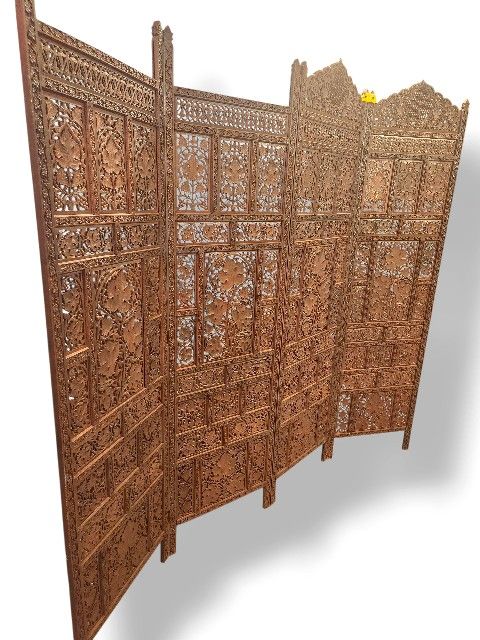 Vintage Teak Wood Partitioner Mid-century 4-panel Room Divider