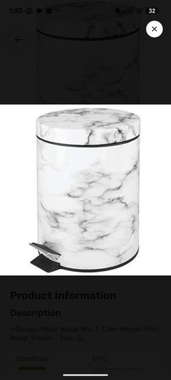 mDesign Pedal Waste Basket — Metal Waste Bin with Pedal, Lid and Plastic Bucket Insert — Perfect for Bathroom, Kitchen, and Office — 5 Litre Household