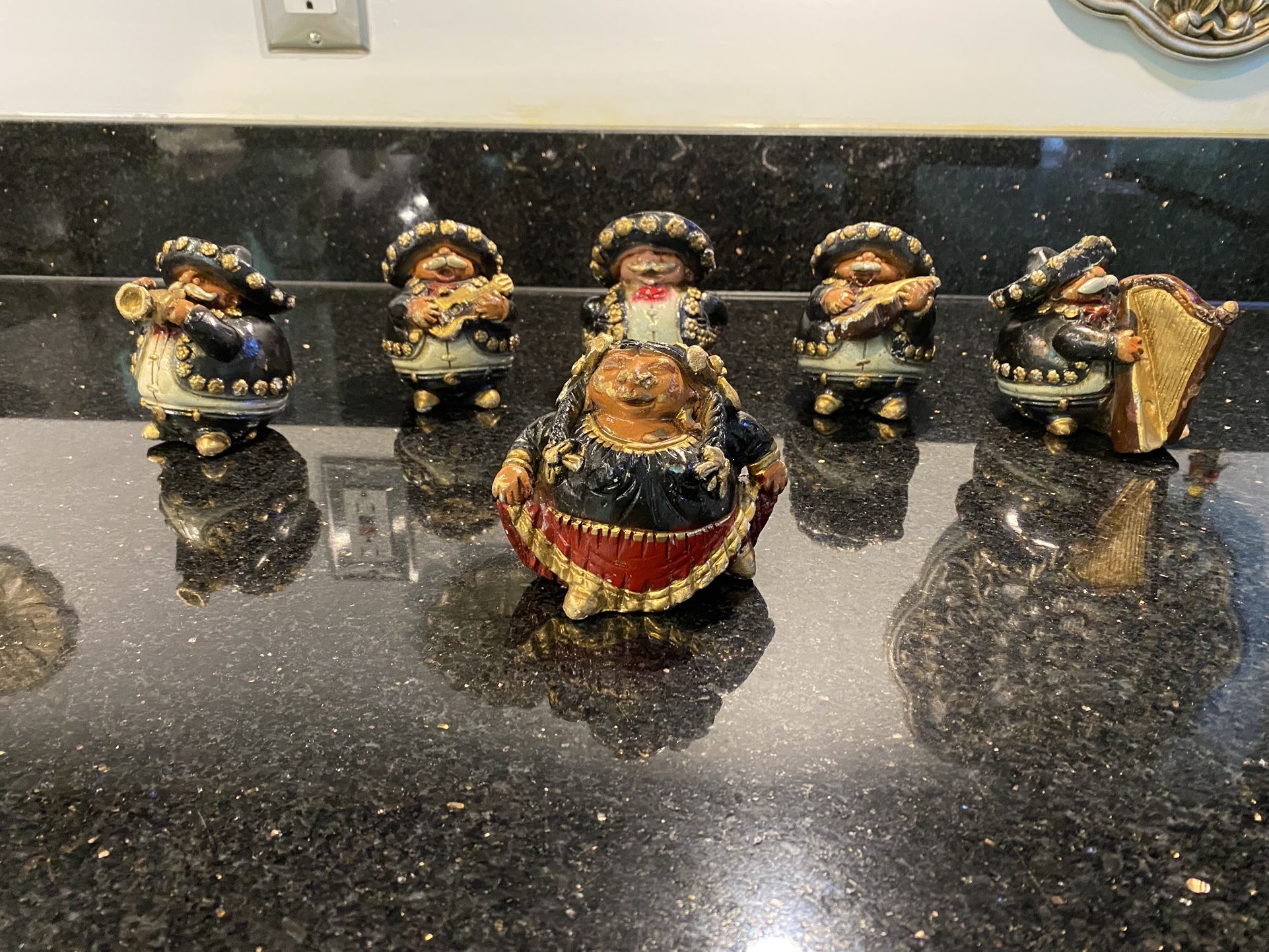 6 Vintage Mexican Folk Art Chalk Ware Mariachi Band Figurines