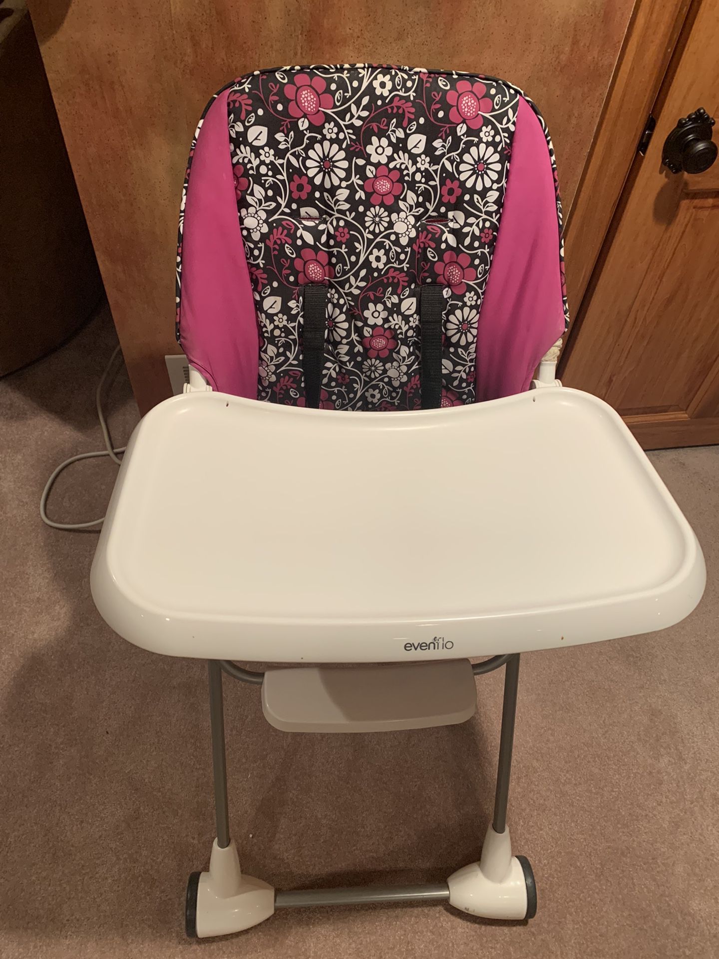 Evenflo High Chair For Babies And Toddlers, Black And Pink, Removable Tray