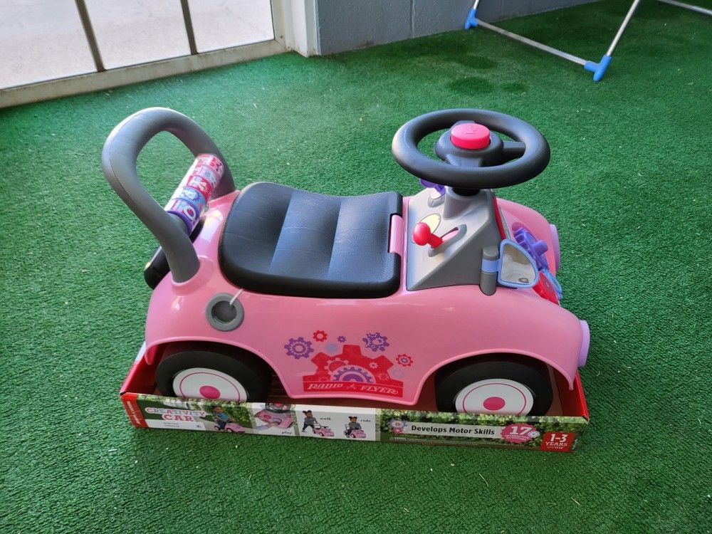 Radio Flyer Creativity Car, 3 in 1 Push Walker & Ride-on with Interactive Features, Pink