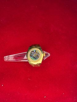 Vintage Gold-Tone Ring Watch with Abalone Dial