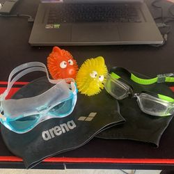 2 Sets Of Googles Swim Caps And TOYS!!!