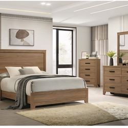 Bedroom Set 4 Pc Queen Size Walnut Finish, New Especial Price 