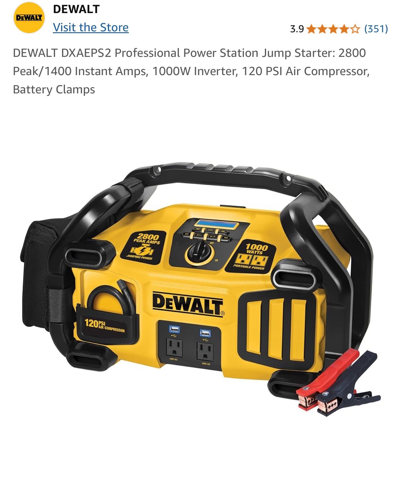 DEWALT DXAEPS2 Professional Power Station Jump Starter: