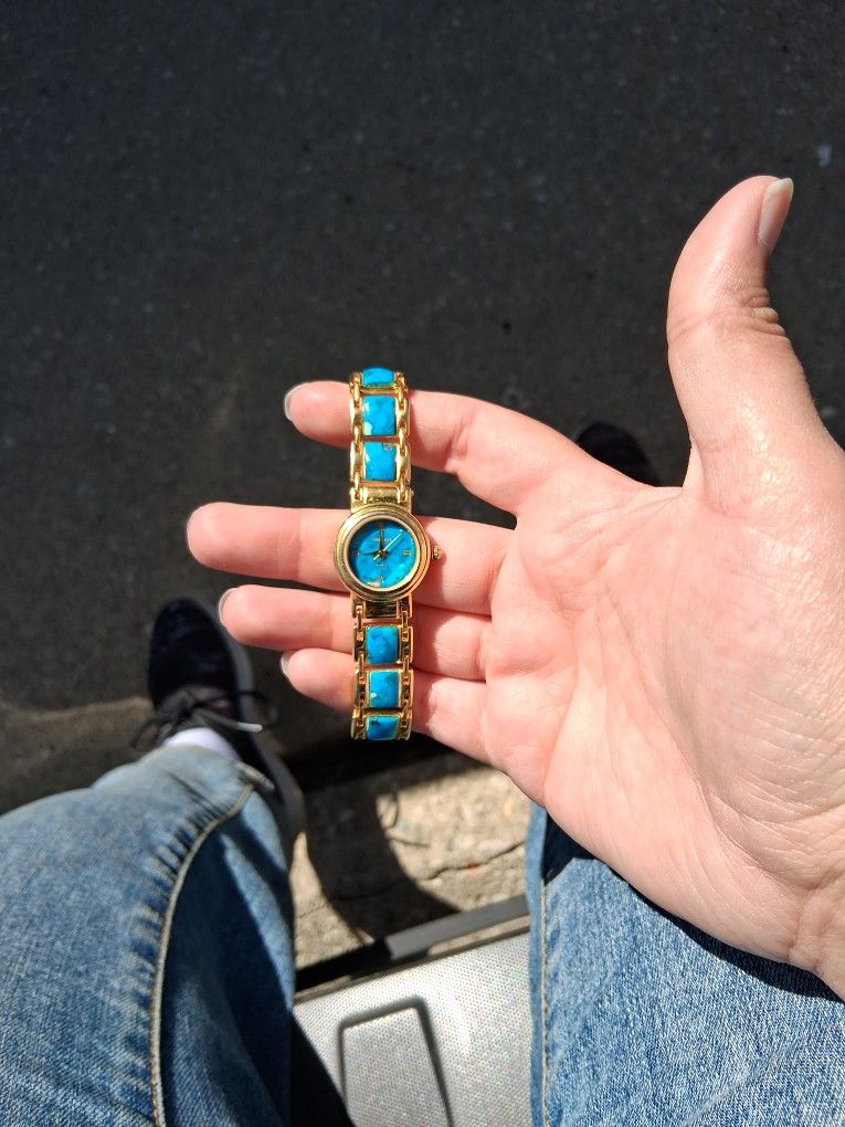 Turquoise And Gold Watch