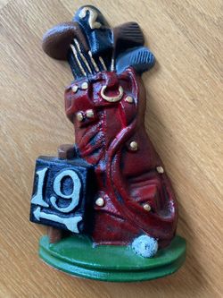 Vintage Cast Iron Doorstop Golf Golfer Doorstop Bag Clubs 19th Hole