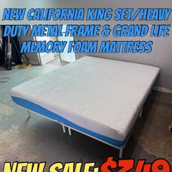 NEW CALIFORNIA KING SET/HEAVY DUTY METAL FRAME & GRAND LIFE MEMORY FOAM MATTRESS