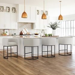 Modern Barrel Counter Stools with Backrest and Arms. Light Gray 