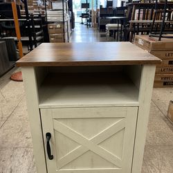 VASAGLE Nightstand Bedside Table Farmhouse w/ Barn Door - Rustic White / Honey Brown