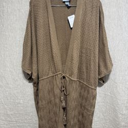 Catherines 4X - 5X Brown Open Front Pull string Cardigan NEW w Tags Cotton Rayon