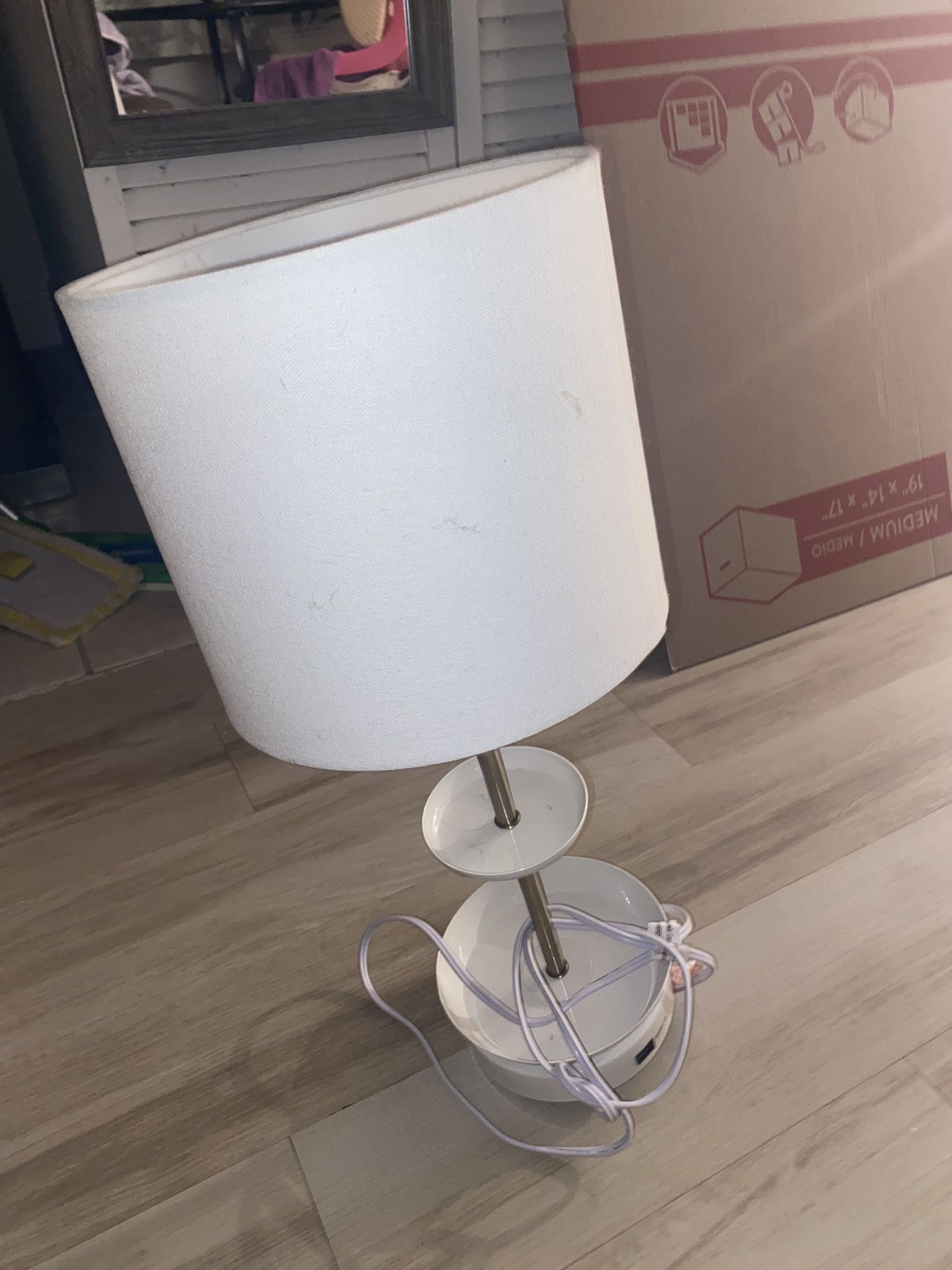 2 White Side Table Night Lamps