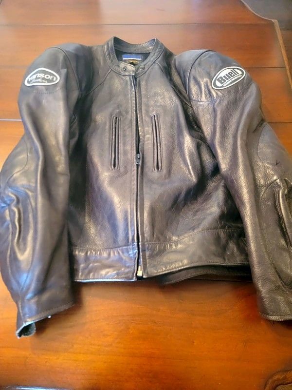 Vanson Buell Leather Motorcycle Jacket Black Size XL