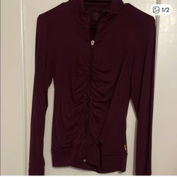 Burgundy Ruched Front Zip Jacket… Size S
