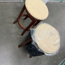 Wooden Soft Yellow Suede Barstools 3ft