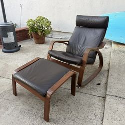 IKEA Bentwood Leather Lounge Chair w/ Ottoman – Good Condition