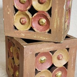 Two Wooden Square Tealight  Candle Holders
