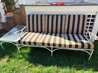 Patio Sofa + Glass-Top Side Table