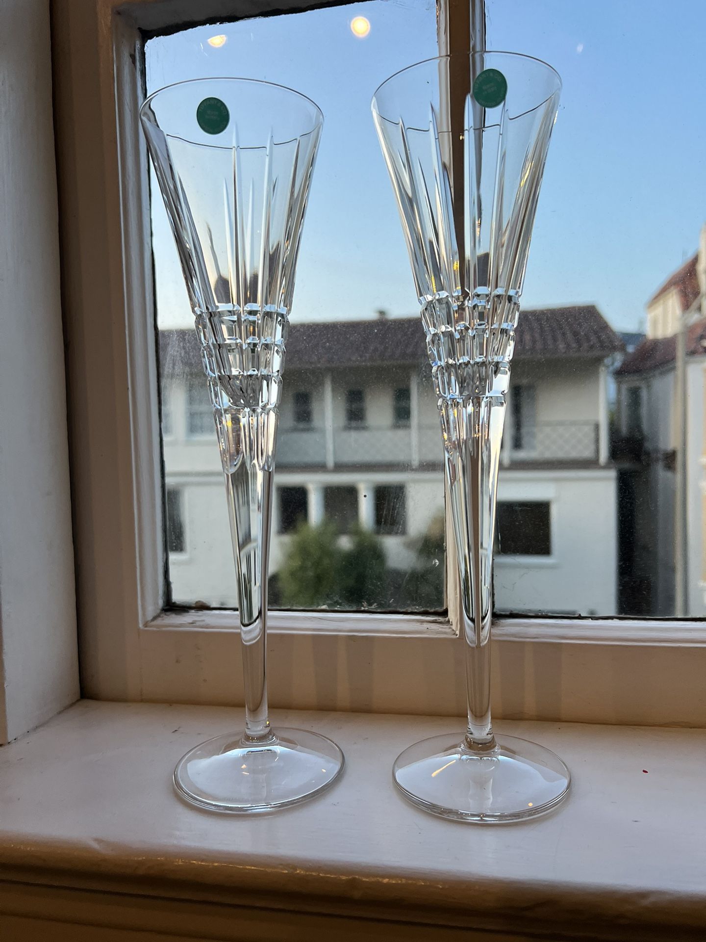 Pair Tiffany "Plaid" Trumpet Champagne Flutes