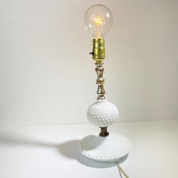 Vintage Hobnail Milk Glass Table or Bedside Lamp 