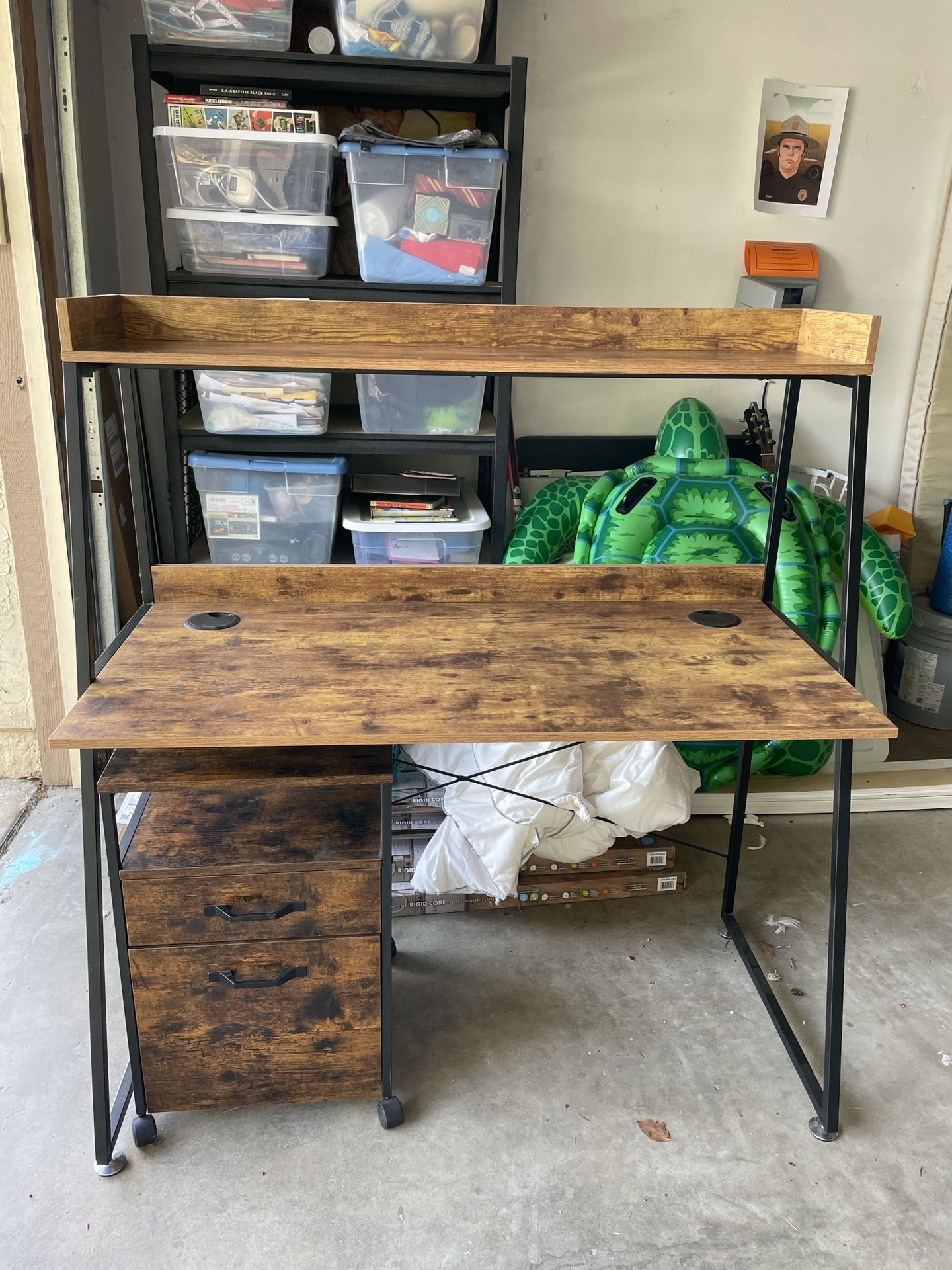Desk With Shelf And Matching File Cabinet 