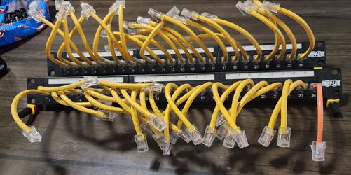 Tripp Lite N254-024 24-Port Cat6 Patch Panel Lot – 2 Panels + Rack Rails + Patch Cables