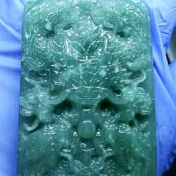 Burmese icy Type A Jadeite Jade Pendant Lucky Nine Imperial DRAGON.