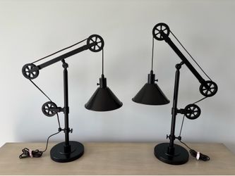 Adjustable Industrial Pulley 2 Table Lamps