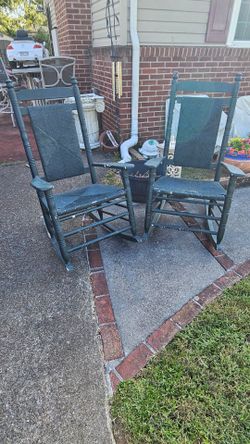 Pair of Country Barrel Black Wood Rocking Chairs