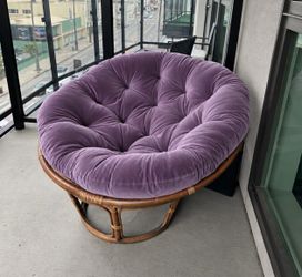 Papasan Chair Frame with Velvet Purple Cushion
