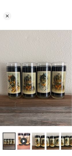 Vintage RARE • MCM Rosy Fernandez Diaz Clown Highball Glasses Set of 4