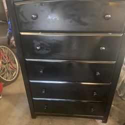 Black Wood 5 Drawers Dresser Chest  50” High X 33” Wide X 17” Deep