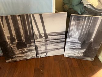 Set of 3 Black and White Pier Canvas Prints