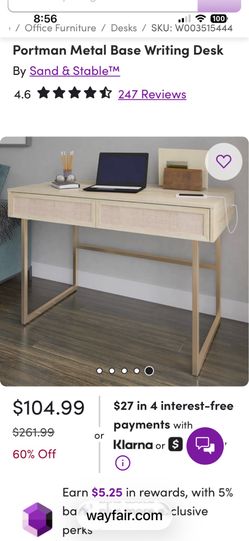 NEW IN BOX Portman Metal Base Writing Desk Wayfair
