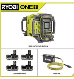 BRAND NEW IN BOX Shop RYOBI 18V ONE+ 3000/1800-Watt Battery Powered Power Station With (4) 6.0Ah Batteries For The Jobsite, Wilderness, or Storms