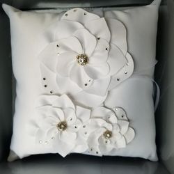 White Floral Rhinestone Ring Bearer Pillow