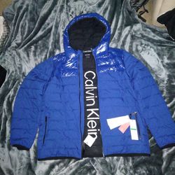 $225 Calvin Klein Men's Large Zip Up / Rain Jacket Blue Made With Plant-based Material And  Waterproof