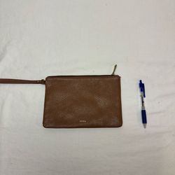 Fossil Brown Pebbled Leather Wristlet Clutch