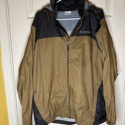 COLUMBIA FULL ZIP RAIN JACKET LIGHT WEIGHT LARGE BROWN DARK GREY