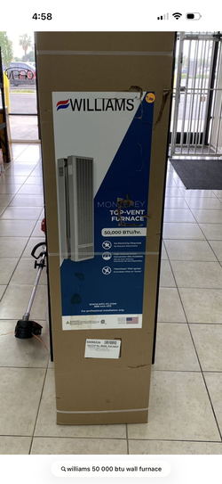 NEW  50,000 btu Williams Double Side Wall Heater 50k Furnace GAS Top Vent