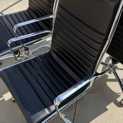 Set of 6 Eames Style Executive Office Chairs – Mid Century Modern Black & Chrome