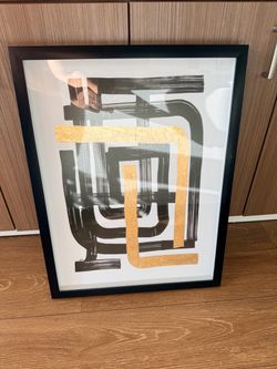 Modern Abstract Framed Wall Art – Black & Gold Geometric Print