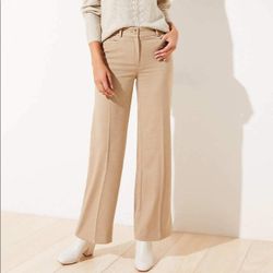 NWT Loft tan beige high waist wide leg trousers pants women's size 12 straight casual business