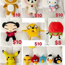 Cute Plush Toys Lot | Rilakkuma, Hello Kitty, Pikachu, Angry Birds